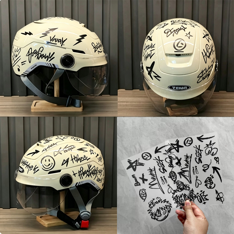 2pcs Punk Graffiti Motorcycle  - đánh giá và giá Scooter Helmet Set
